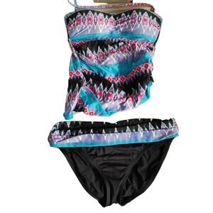 La Blanca Tankini Halter Swimsuit Geometric Multicolor Print Sz 4